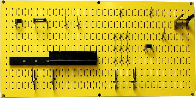 Wall Control Modular Pegboard Tool Organizer System - Wall-Mounted Metal Peg Board Tool Storage Unit for Wall Storage Tiling (Yellow Pegboard)