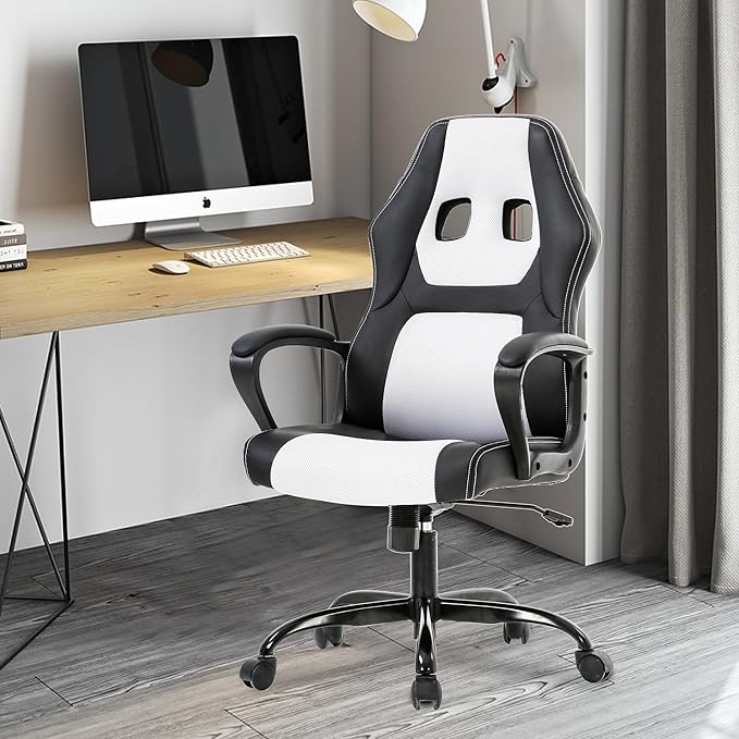 PayLessHere Gaming Chair Ergonomic Office Chair Computer Chair with Lumbar Support Ergonomic Pu Leather Adjustable Height Executive Chair for Women Men and Adults,White