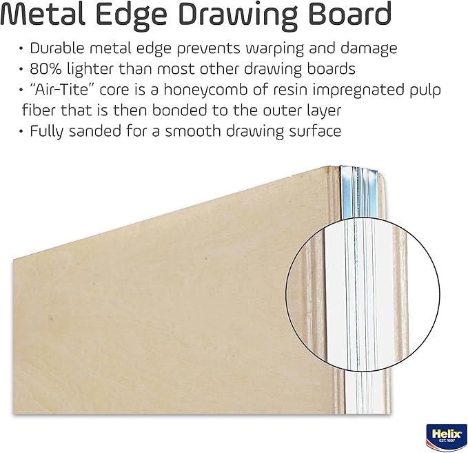 Maped - Helix Wooden Lightweight Drawing Board 23 x 31 Inch - Sketching Outdoors - Precision Metal Edge - Ensures Stability and Accuracy - Durable Basswood, Portable Design