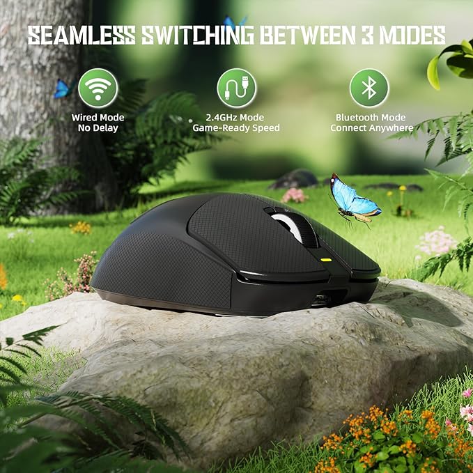 ATTACK SHARK X8 SE Wireless Gaming Mouse,55g Ultra-Lightweight Wired/BT/2.4GHz Wireless Programmable Mouse,1K Polling Rate,PixArt PAW3311 Gaming Sensor,25000 DPI,Tape,Gamer Mice for PC/Win/Mac (Black)