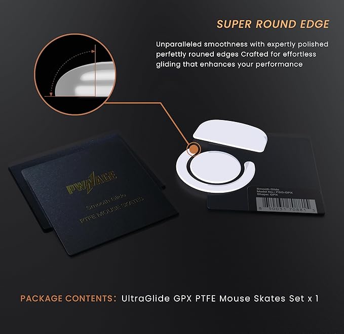 PWNAGE SmoothGlide PTFE Rounded Replacement Mouse Skates Feet for G Pro X Superlight GPX, Ultra-Smooth and Durable, 3M Adhesive, Gaming Mouse White