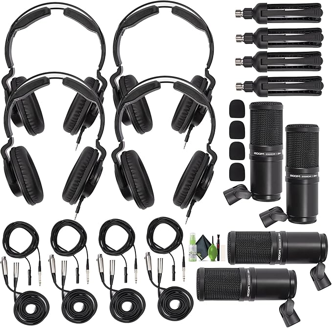 Zoom ZDM-1 Podcast Mic Pack, Podcast Dynamic Microphone, ZHP-1 Headphones, TPS-4 Tripod, Windscreen, 2-Meter XLR Cable, for Recording & Streaming Podcasts + Cleaning kit (Pack of 4)