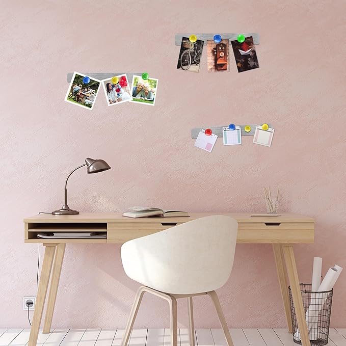 18 Pcs Magnetic Bulletin Board Strips Frameless Stainless Iron Board Strip with Colorful Magnet Self Adhesive Memo Strip for for Office Home Wall Photo (Silver)