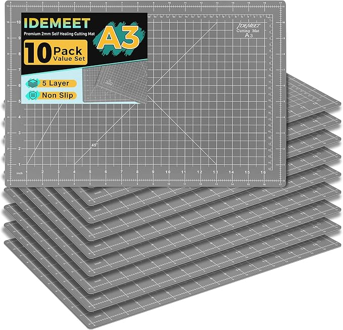 Premium 10 Pcs Self Healing Cutting Mat 18'' x 12'', A3 Non-slip Sewing Mat for Quilting, 5-Ply Rotary Cutting Board Double-Sided for Crafts Cutting Fabric Scrapbooking Modeling Projects