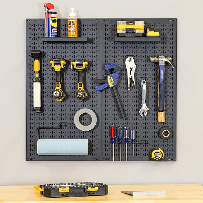 Heavy-Duty Pegboard Wall Kit, 13 Lockable Attachments, Garage Organization & Storage, 2 Panel Pegboard System, Solid Steel Holds 300 lbs, 34 in. x 32 in.