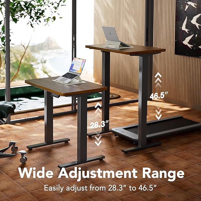 HUANUO 55 x 28 inch Electric Standing Desk Adjustable Height, 4 Memory Height Settings, Sit Stand Up Desk for Home Office & Computer Workstation, Black Walnut