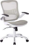OSP Home Furnishings Riley Ventilated Manager's Office Desk Chair with Breathable Mesh Seat and Back, White Base with Blue