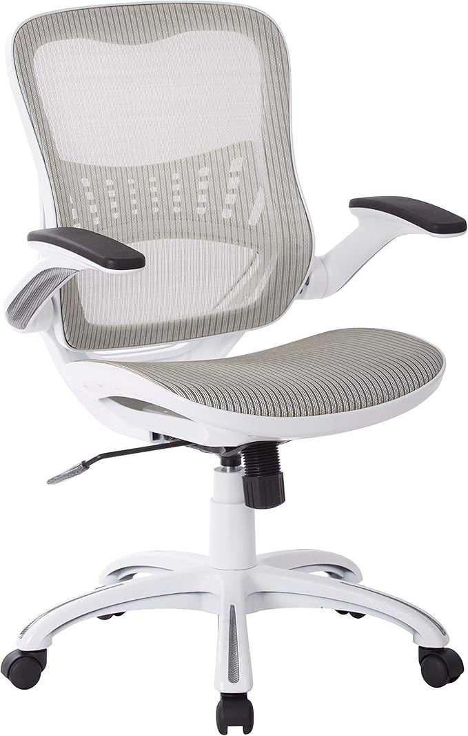 OSP Home Furnishings Riley Ventilated Manager's Office Desk Chair with Breathable Mesh Seat and Back, White Base with Blue