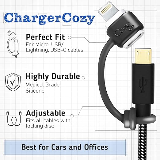 [5-Pack] Charging Cable Keeper/Adapter Tether/Holder, Compatible with Apple Pencil USB-C Adapter, Micro USB Adapter | Perfect for Keychain, Car, Travel (Black - 5 Pack)