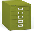 5-Drawer Steel MultiDrawer Cabinet - Bisley Green, Chrome Pull Handles with Label Holders, Powder-Coated Steel, Removable Drawers, Desktop Storage, Labels Included by Bisley