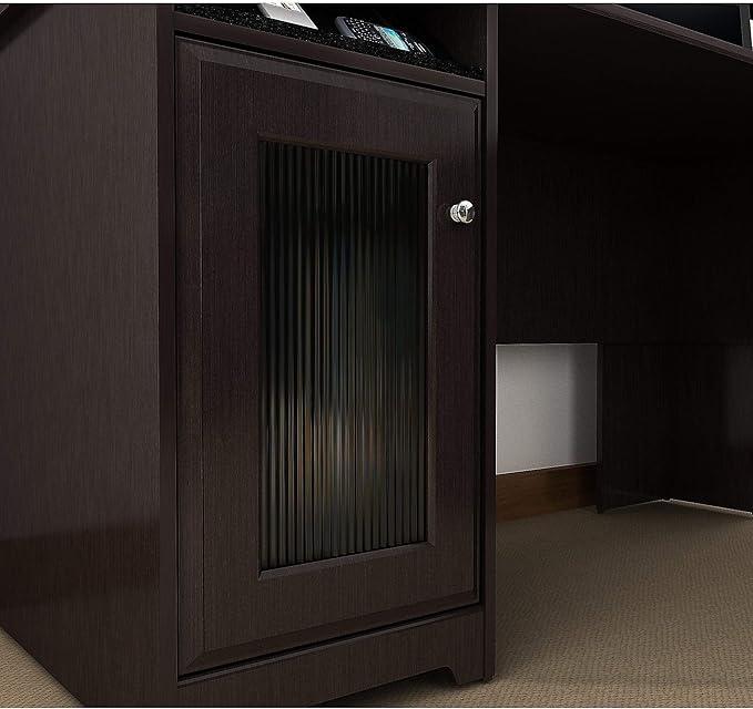 Bush Home Cabot L Shaped Desk with Hutch, Corner Desk with Storage for Home Office in Espresso Oak, 60W L Shaped Computer Desk