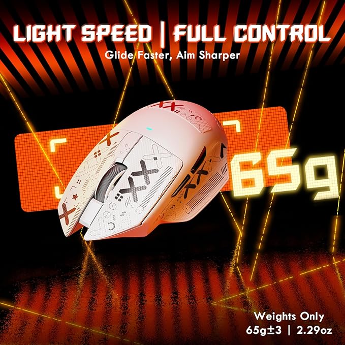 MAMBASNAKE×Attack Shark V6 65g Lightweight RGB Gaming Mouse with Magnetic Charging Dock, BT/2.4G Wireless/Wired 1K Polling Rate, 25K DPI, Programmable Mice for PC/Mac/Laptop(White&Stickers)