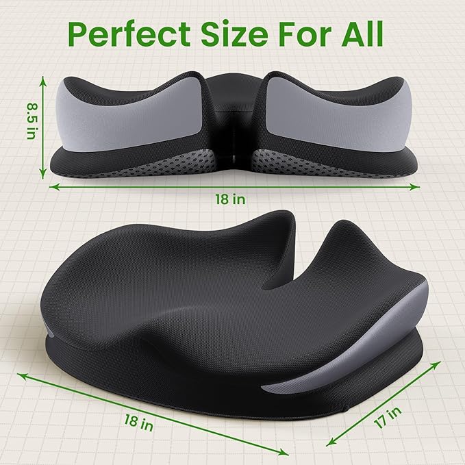 Benazcap Large Seat Cushion for Office Chair Memory Foam Coccyx Pain Relief Cushion Pillow for Back Support Non-Slip Seat Pad for Office Desk, Car Seat, Wheelchair, Sciatica
