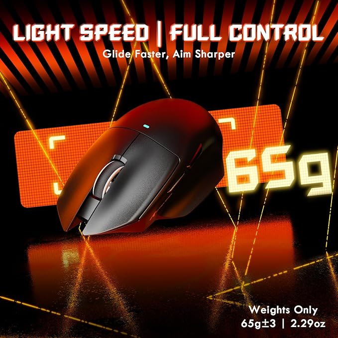 ATTACK SHARK V6 65g Superlight Wireless Gaming Mouse with RGB Magnetic Charging Dock,BT/2.4GHz Wireless/Wired Mouse 1K Polling,PixArt PAW3311 Sensor,25000DPI,Office Gamer Mice for PC/Win/Mac(Black)