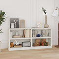 blini White Bookshelf Double Wide 64“ 2-Tier Bookcase 4 Cube Storage Organizer Wooden Bookcases for Bedroom and Home Office Decor Display