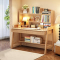Kids Desk Kids Table Wooden Children’s Study Desk with Bookshelf＆Two Drawers Children Study＆Writing＆Computer＆Workstation for 3 and Above(Nature