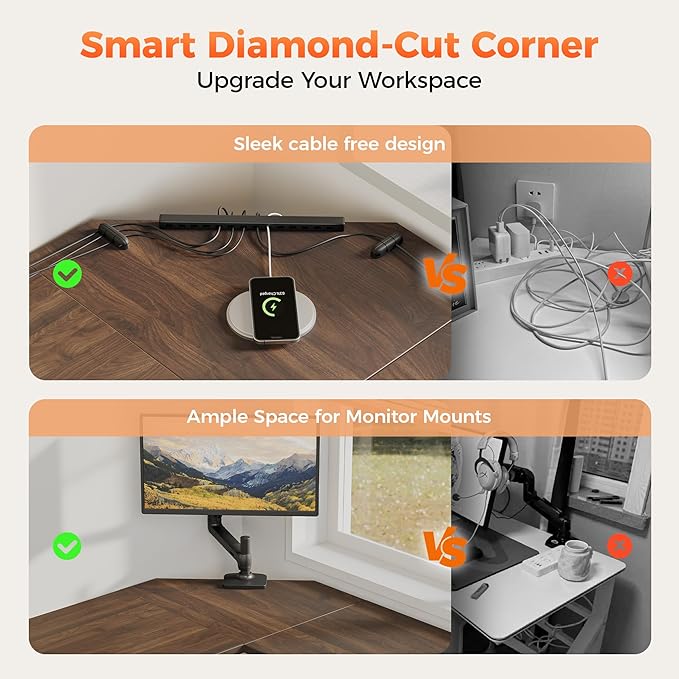 Mericonia 50 inch Large L Shaped Desk, Simple Corner Gaming Desk with CPU Stand & Hooks, Computer Desk for Home, Bedroom & Office Workspace, Walnut