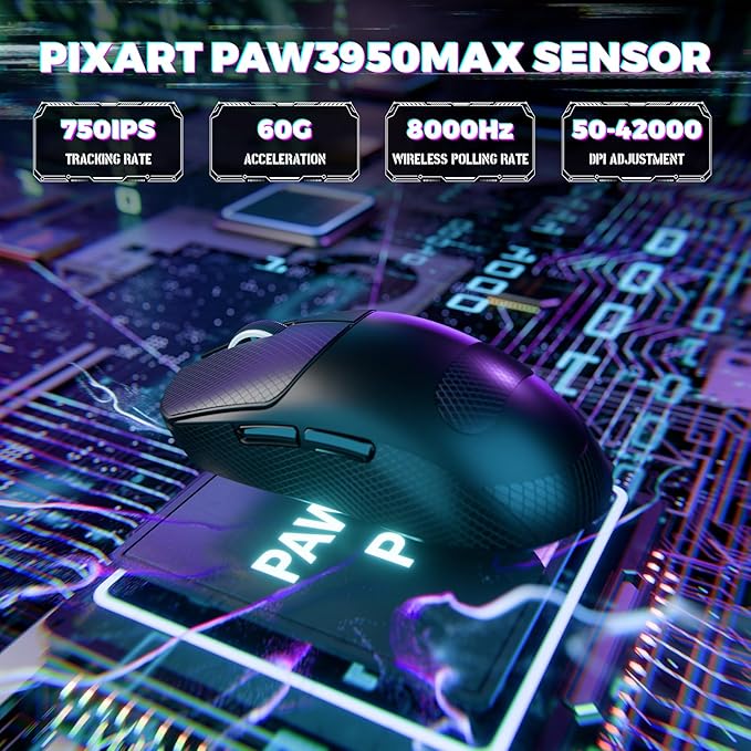 ATTACK SHARK X8 Ultimate Wireless Gaming Mouse,55g Ultra-Lightweight BT/2.4GHz Wireless/Wired Mouse,8K Polling Rate,PixArt PAW3950MAX Sensor,42000 DPI,Tape,800mAh Battery,Gamer Mice for PC/Mac(Black)