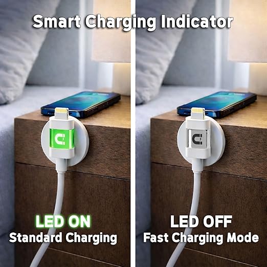 10ft LED Phone Lightning Cable with Magnetic Tip, Magnetic Cord Holder & Green Night Glow Light – Durable Fast Charger Cable for iPhone 5–14 and More