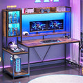 SEDETA Gaming Desk, 60'' Gaming Desk with Hutch and LED Lights, Computer Desk with Storage Shelves, Large PC Gamer Desk with Display Cabinet, Monitor Stand, Power Outlet for Home Office, Rustic Brown