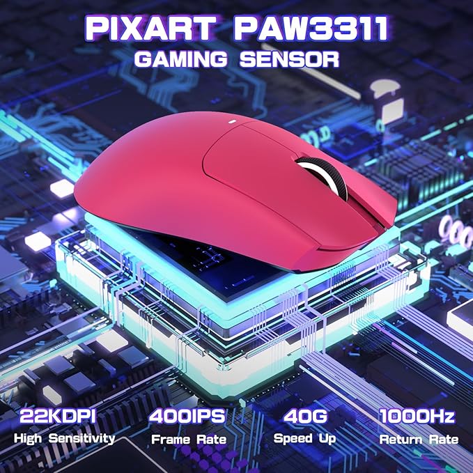 ATTACK SHARK X11SE Ultra-Light Wireless Gaming Mouse,Tri-Modes BT5.2/Type-C Wired/2.4G,PixArt PAW3311 Gaming Sensor,22KDPI,5 Programmable Buttons for Laptop,PC,Mac Gamer(Berry Red)