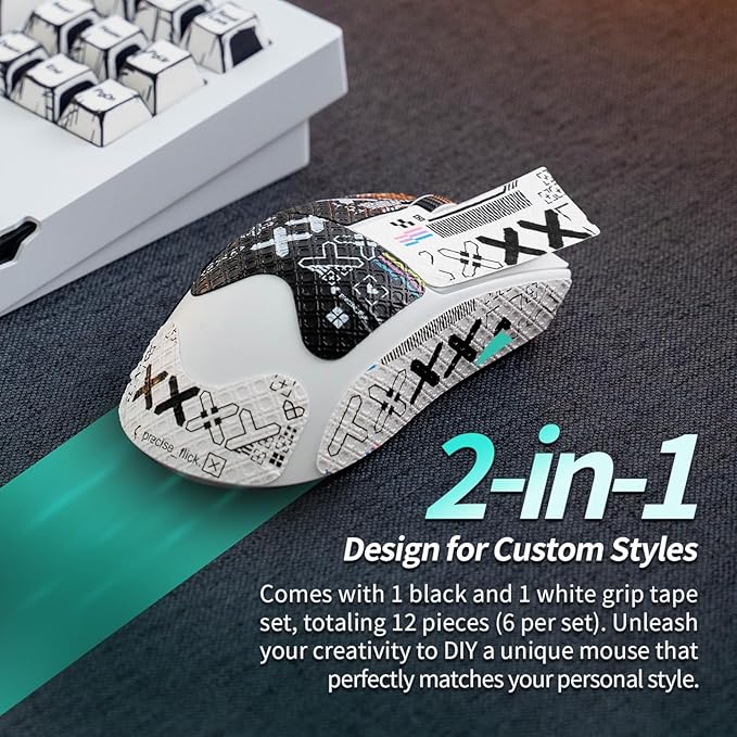 2-in-1 Mouse Grip Tape Anti Slip Skin for Viper V3 Pro Gaming Mice Pre-Cut Gaming Mouse, Pre-Cut, Self-Adhesive, Sweat-Resistant Professional Competitive Upgrade Kit (White Set+Black Set)