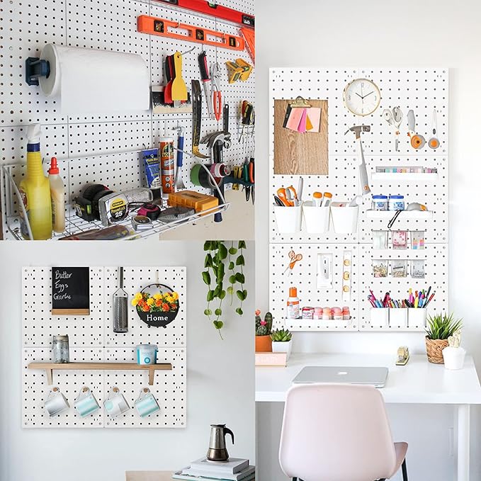 Pegboards, Pegboard Wall Organizer Panels, Peg Boards for Wall, Craft Room, Kitchen, Garage, Living Room, Bathroom, and Study Room, Easy to Install (4Pcs)