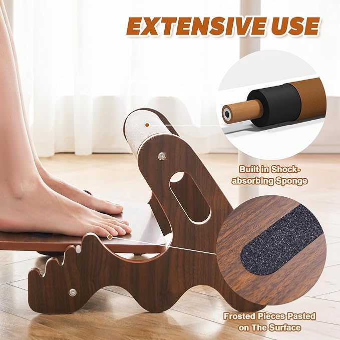 Spacocld Foot Rest for Under Desk at Work- Adjustable Rocking Foot Stool with 3 Height Positions and Soft Crossbar, Ergonomic Wooden Footrest with Anti-Slip Surface for Home, Office