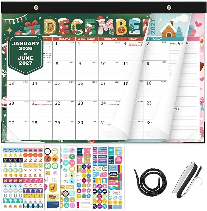 Ospelelf 2026-2027 Calendar Magnetic Desk Wall Desktop Monthly Planner from January 2026 - June 2027 Large To Do Pad with Plastic Cover for Office 17" X 12" Season