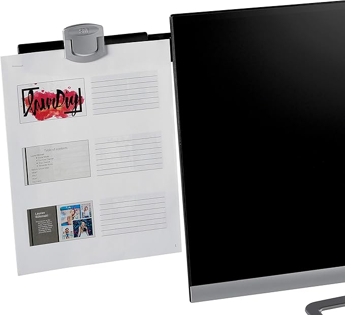 3M Monitor Mount Document Clip, Mounts Right or Left with Command Adhesive, Swings Forward and Back for Easy Viewing and Storage, 30 Sheet Capacity, Black (DH240MB)- Pack of 6