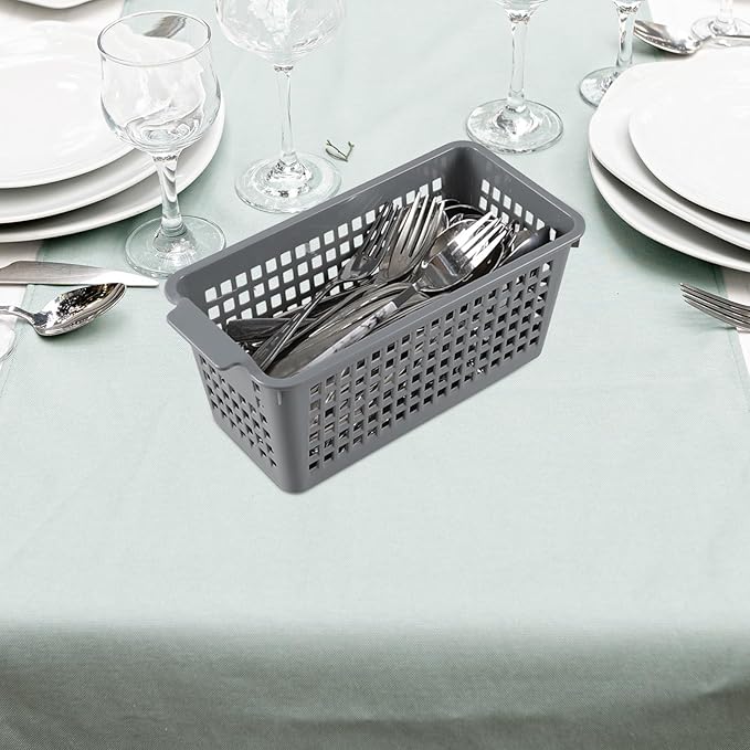 6 Pack Tall Slim Plastic Storage Baskets, Small Basket Organizer for Drawer, Office, Desktop, Gray