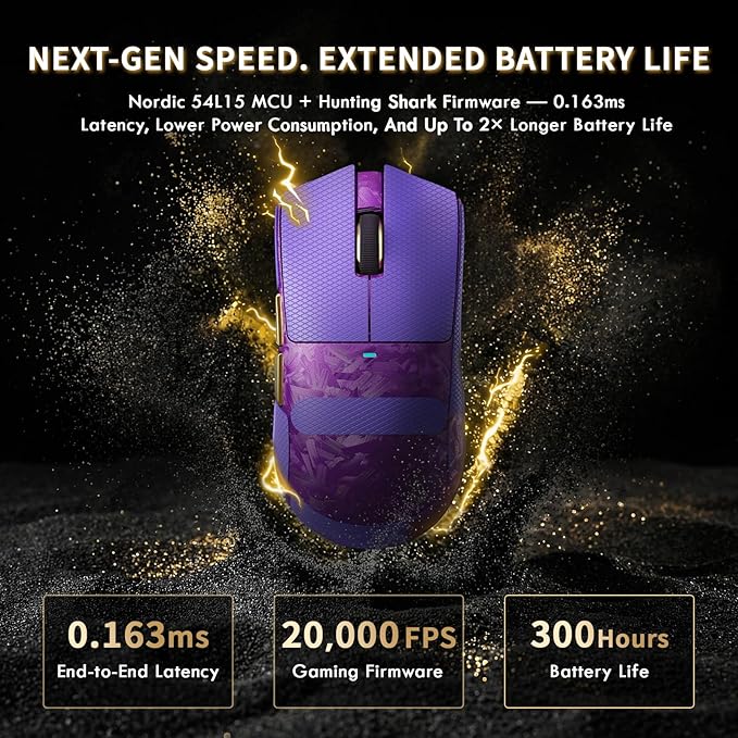 ATTACK SHARK X11 Ultra Carbon Fiber Wireless Esports Gaming Mouse,8k Polling,PAW3950MAX Sensor,63g Ultra-Ligh Ergonomic Gaming Mice,2.4Ghz/BT/Wired,with RGB Coiled Cable-Metallic Purple&Griptape
