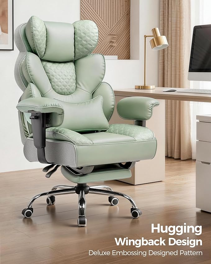 COMHOMA Big and Tall Office Chair with Upgrade Footrest, Heavy Duty Gaming Chair High Back Executive Chair with Spring Lumbar Support for Lower Back Pain Relief, 150°Reclining Adjustable Armrests