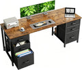 Casaottima 63 Inches Computer Desk with 6 Fabric Drawers, Modern Office Desk with Large Storage for Home Office, Study, Vintage