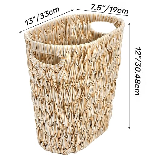 Pumtus Woven Trash Can, Waterproof Plastic Handwoven Waste Basket with Built-in Handles, 5 Gallon Bathroom Bedroom Garbage Container, Decorative Boho Storage Bin for Office, Kitchen, Laundry, Dorm