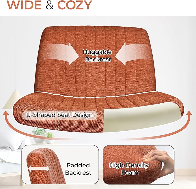 Orange Factory Criss Cross Chair No Wheel Wide Cross Legged Office Desk Vanity Chair Comfy Fabric Armless Adjustable Swivel for Home Computer Task (Brown No Wheel, Classic Fabric)