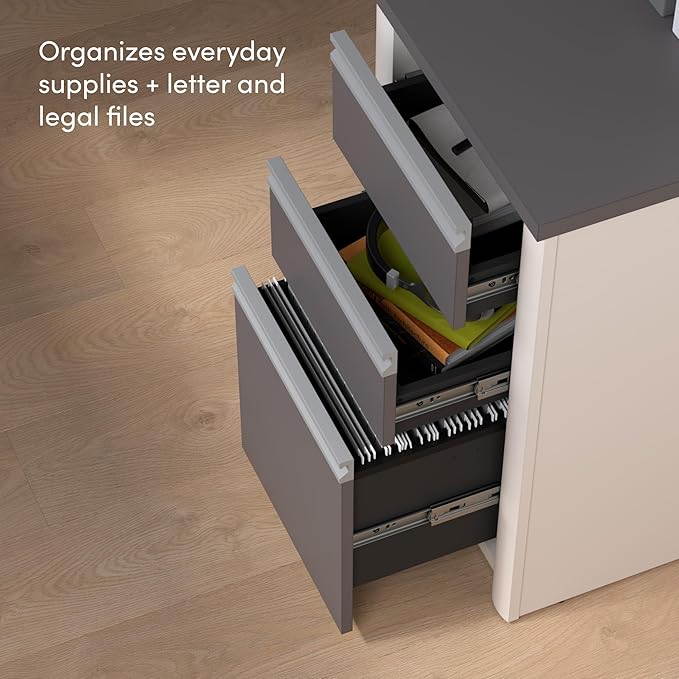 Bestar Connexion U-Shaped Workstation with Three Drawers, 72W, Slate/Sandstone