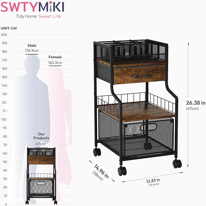 SWTYMIKI Rolling Under Desk Storage - Utility Cart with Drawers & DIY Divider - Art Cart Organizer on Wheels - Craft Storage Drawers Rolling Cart for Office, Craft Room & Studio Espresso