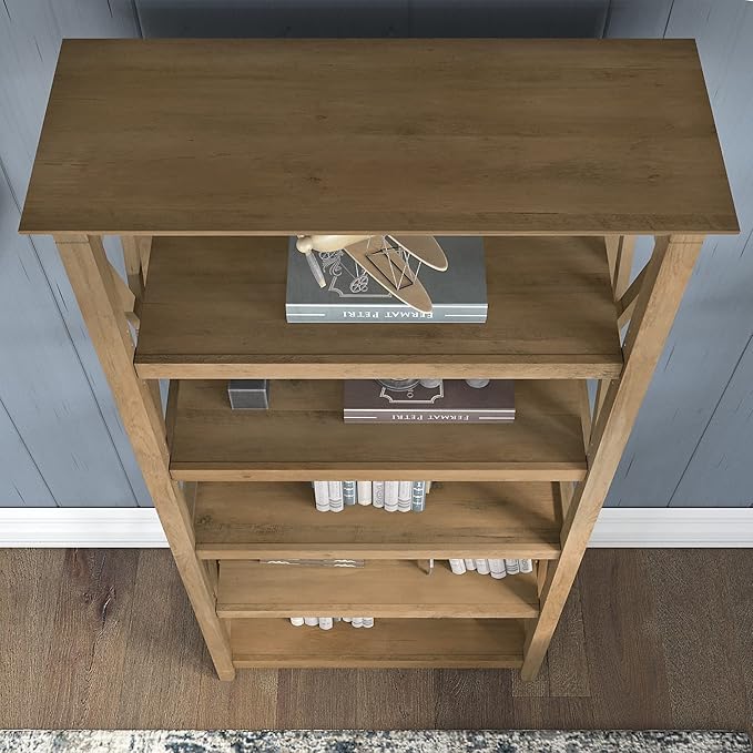 Bush Furniture Key West 54W Computer Desk with 2 Drawer Lateral File Cabinet and 5 Shelf Bookcase in Reclaimed Pine