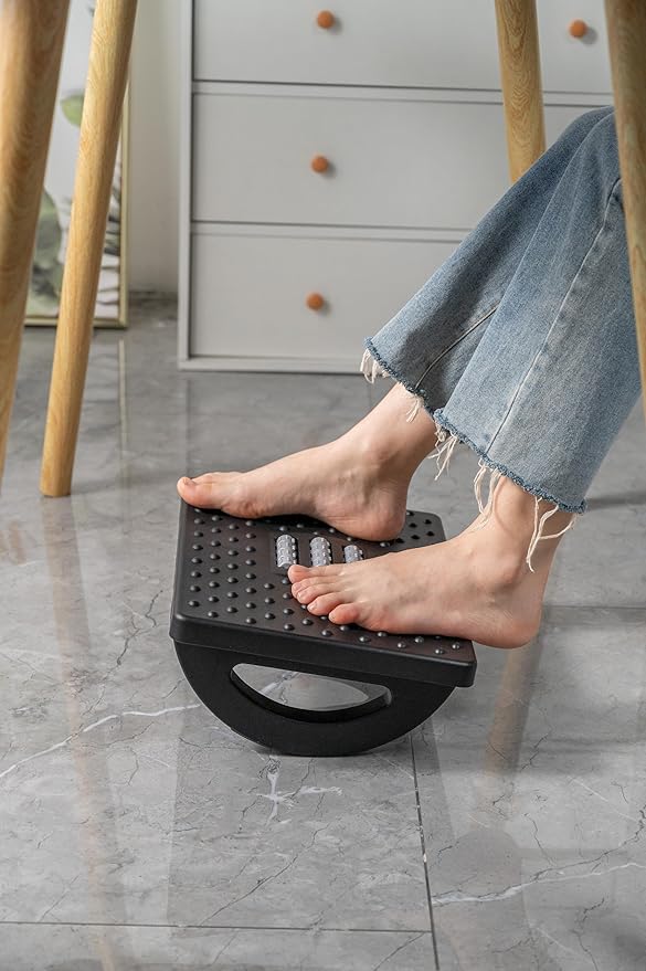 Foot Rest for Under Desk at Work - Ergonomic Foot Stools for Under Office Desk - Rocking Footrest with Roller Massager - Leg Rest for Chair, Computer Gaming - Promote Leg Circulation