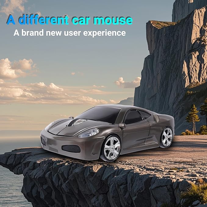 elec Space Wireless Mouse 2.4GHz Cool Sport Car Shape Wireless Mouse Optical Cordless Mice with USB Receiver for PC Laptop Computer 1600 DPI 3 Buttons (Gray)