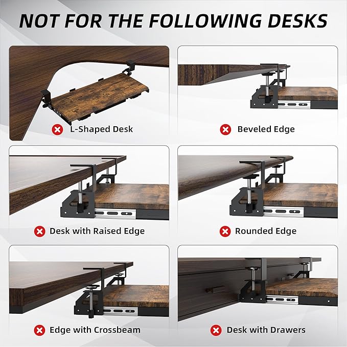 ETHU Keyboard Tray Under Desk, Pull Out Keyboard & Mouse Tray with C-clamp, Ergonomic Desk Keyboard Tray Slide Out, Pull Out Platform Drawer for Home and Office(Wood)
