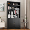 55" Tall Metal Bookcase,Heavy Duty Bookcases with Doors,Sturdy Modern Book Shelf with Cabinet,Industrial Display Book Case for Living Room,Office,Black