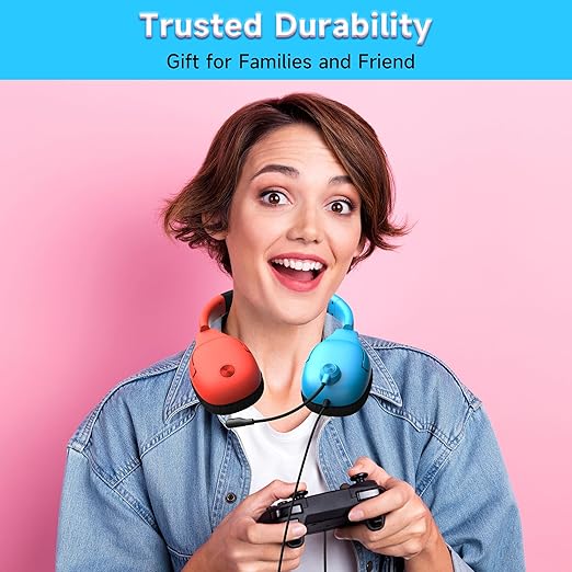 Gaming Headset for Nintendo Switch/Lite/OLED, Gaming Headphones with Mic for Nintendo Switch 2 Fortnite/Sports (Red/Blue)