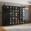 VOWNER 85.5" Tall Wooden Bookshelf 5 Sets, Storage Cabinet with Glass Doors, 7 Tier Bookcase for Living Room, Pantries with Doors and Shelves, Modern Large Storage for Home Office (Black)
