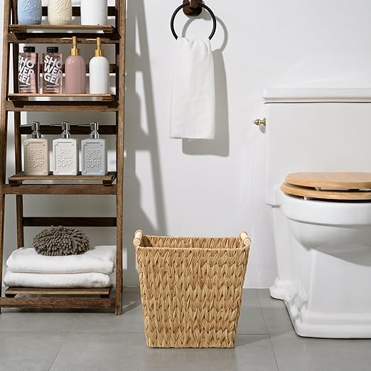 GRANNY SAYS Waterproof Wicker Desk Wastebasket with Handles – Natural (2-Pack)