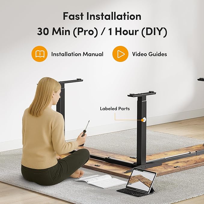 CubiCubi L Shaped Standing Desk 75 x 63 Inch Adjustable Height, Electric Corner Desk, Sit Stand Home Office Desk with Splice Board, Rustic Brown（2 Packages