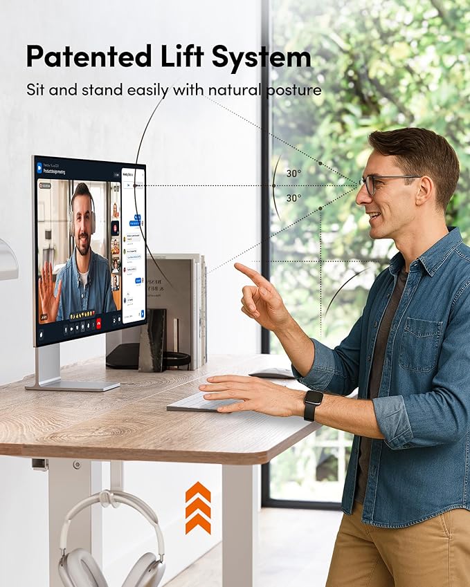 FEZIBO Standing Desk, 63×28 Inches Electric Height Adjustable, Sit Stand Up Table, Computer Office Desk with Splice Board, While Frame/Maple TOP
