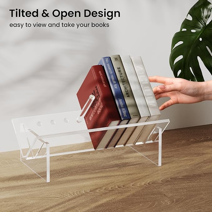 Sumerflos Acrylic Desktop Bookcase, Book Storage Organizer Bookshelves, Clear Mordern Tabletop Storage Rack for Office Home Shelf Display for Cd/Magazine/Book - Clear