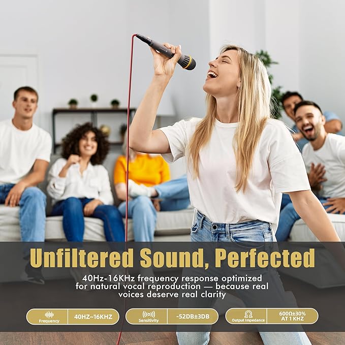 Dynamic Microphone - Professional Vocal Microphone for Singing - Handheld Wired Microphone with 16ft XLR to 1/4" Audio Cable - Mic for Speaking, Karaoke & Living Stage (Matte Grey)